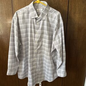 Calvin Klein FreshComfort Stretch LS Wrinkle Free Dress Shirt Gray Men's Sz 2XL